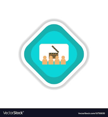 Paper sticker on white background people in cinema vector image