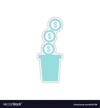 Paper sticker on white background pot of coins vector image