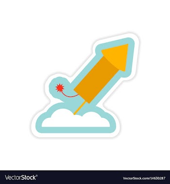 Paper sticker on white background rocket fireworks vector image