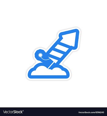 Paper sticker on white background rocket fireworks vector image