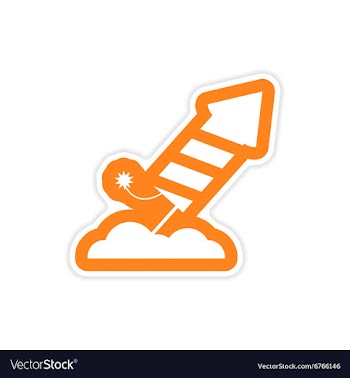 Paper sticker on white background rocket fireworks vector image