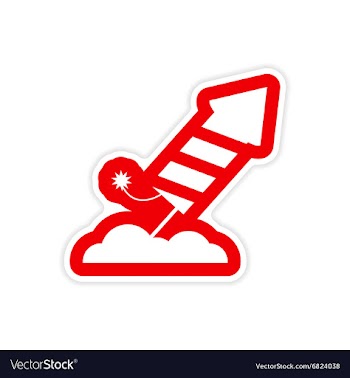 Paper sticker on white background rocket fireworks vector image