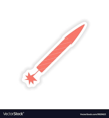 Paper sticker on white background rocket fireworks vector image