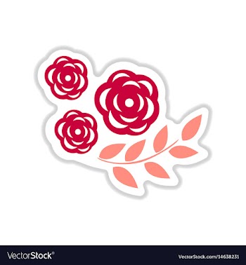 Paper sticker on white background rose branch vector image