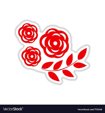 Paper sticker on white background rose branch vector image