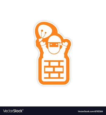 Paper sticker on white background Santa in chimney vector image