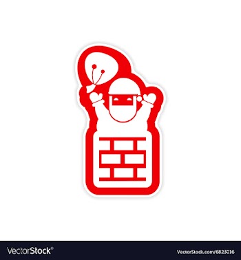 Paper sticker on white background Santa in chimney vector image