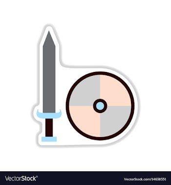 Paper sticker on white background shield and sword vector image