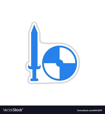 Paper sticker on white background shield and sword vector image