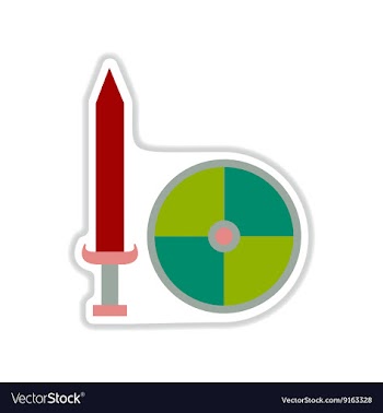 Paper sticker on white background shield and sword vector image