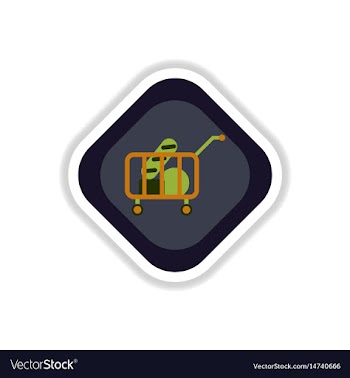 Paper sticker on white background shop cart with vector image
