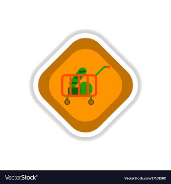 Paper sticker on white background shop cart with vector image