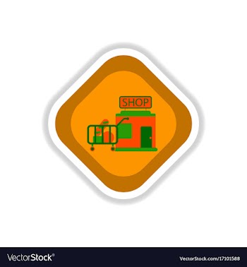 Paper sticker on white background shop cart with vector image