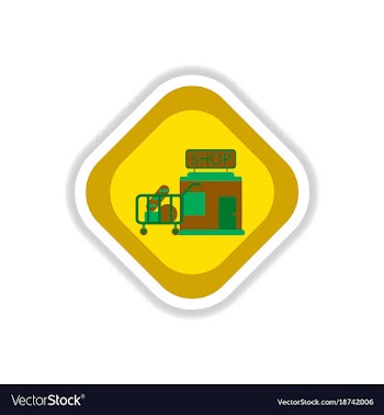 Paper sticker on white background shop cart with vector image