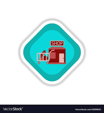 Paper sticker on white background shop cart with vector image
