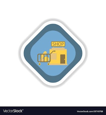 Paper sticker on white background shop cart with vector image
