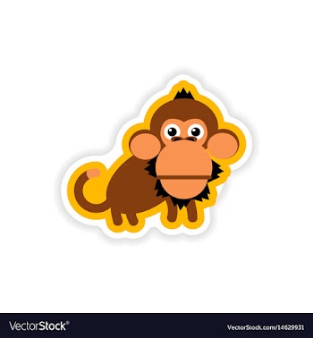 Paper sticker on white background small chimpanzee vector image