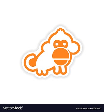 Paper sticker on white background small chimpanzee vector image