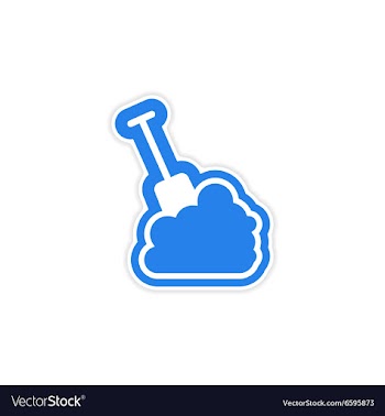Paper sticker on white background snow and shovel vector image