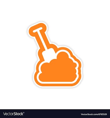 Paper sticker on white background snow and shovel vector image