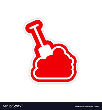 Paper sticker on white background snow and shovel vector image