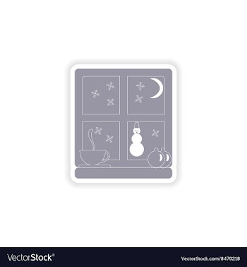 Paper sticker on white background snow window vector image