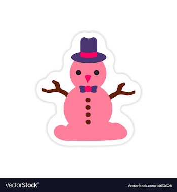 Paper sticker on white background snowman in hat vector image