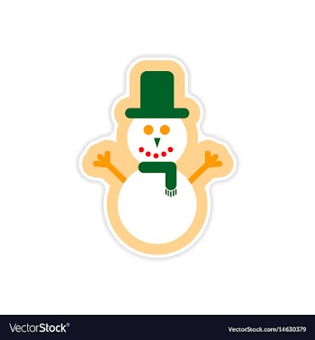 Paper sticker on white background snowman in hat vector image