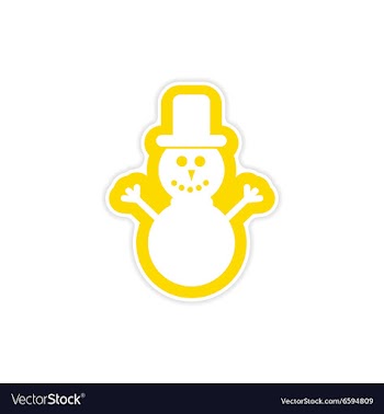 Paper sticker on white background Snowman in hat vector image