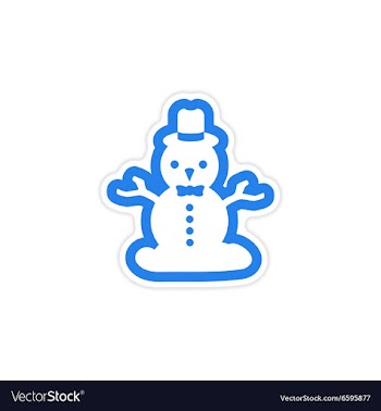 Paper sticker on white background Snowman in hat vector image