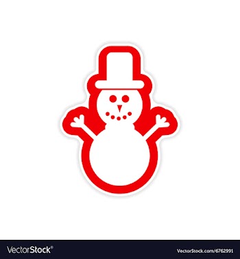 Paper sticker on white background Snowman in hat vector image
