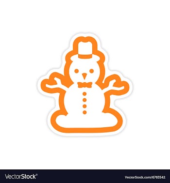 Paper sticker on white background Snowman in hat vector image