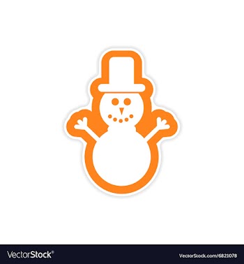 Paper sticker on white background Snowman in hat vector image