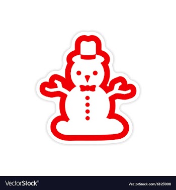 Paper sticker on white background Snowman in hat vector image