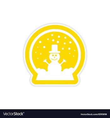 Paper sticker on white background snowman in snow vector image