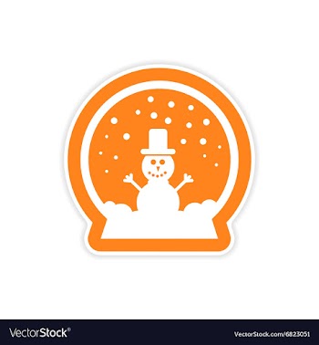 Paper sticker on white background snowman in snow vector image
