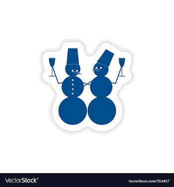 Paper sticker on white background snowmen with vector image