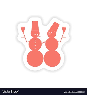 Paper sticker on white background snowmen with vector image
