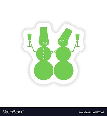 Paper sticker on white background snowmen with vector image