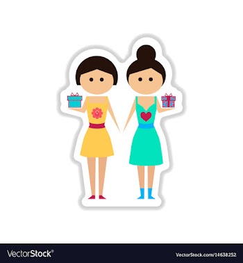 Paper sticker on white background two girls gifts vector image