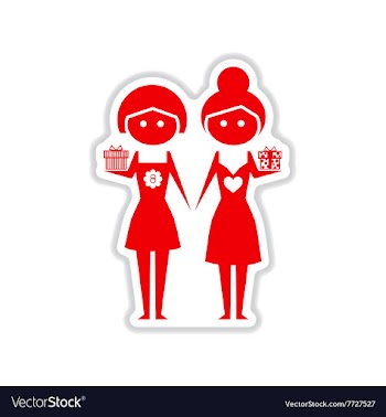 Paper sticker on white background Two girls gifts vector image