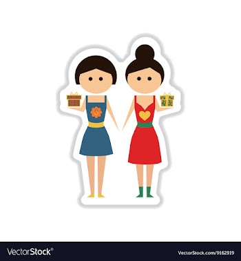 Paper sticker on white background Two girls gifts vector image