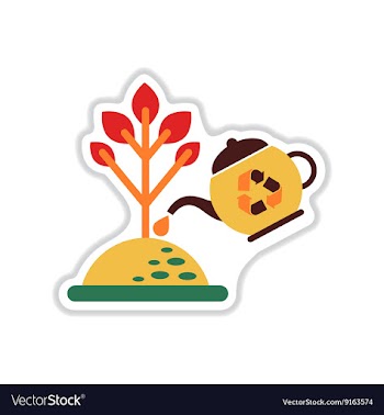 Paper sticker on white background watering trees vector image