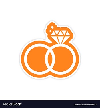 Paper sticker on white background wedding rings vector image