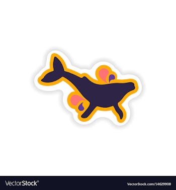 Paper sticker on white background whale with vector image