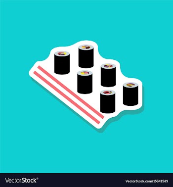 Paper sticker sushi and sticks vector image