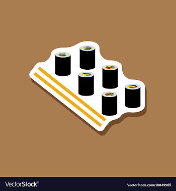 Paper sticker sushi and sticks vector image