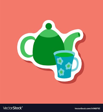 Paper sticker tea kettle and cup vector image