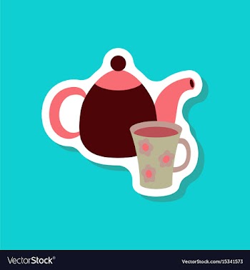 Paper sticker tea kettle and cup vector image