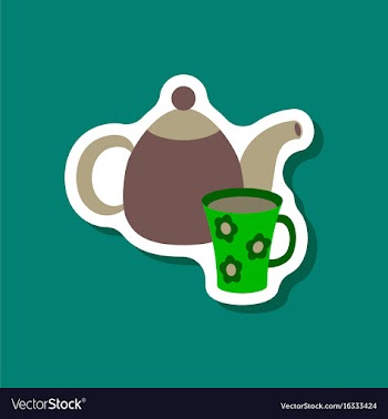 Paper sticker tea kettle and cup vector image